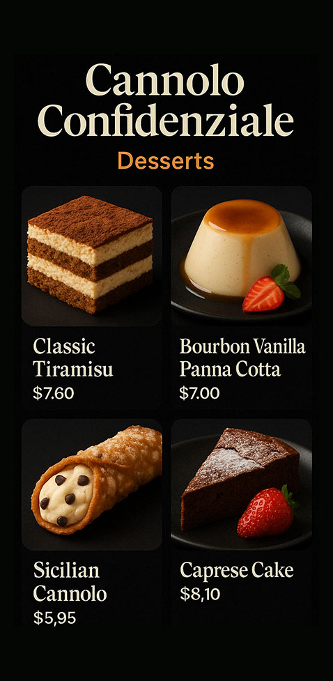 Translated Italian dessert menu